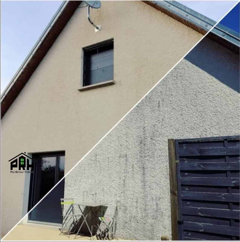 Photo avant/après la peinture d'une façade - Pro Renov Habitat à Archamps